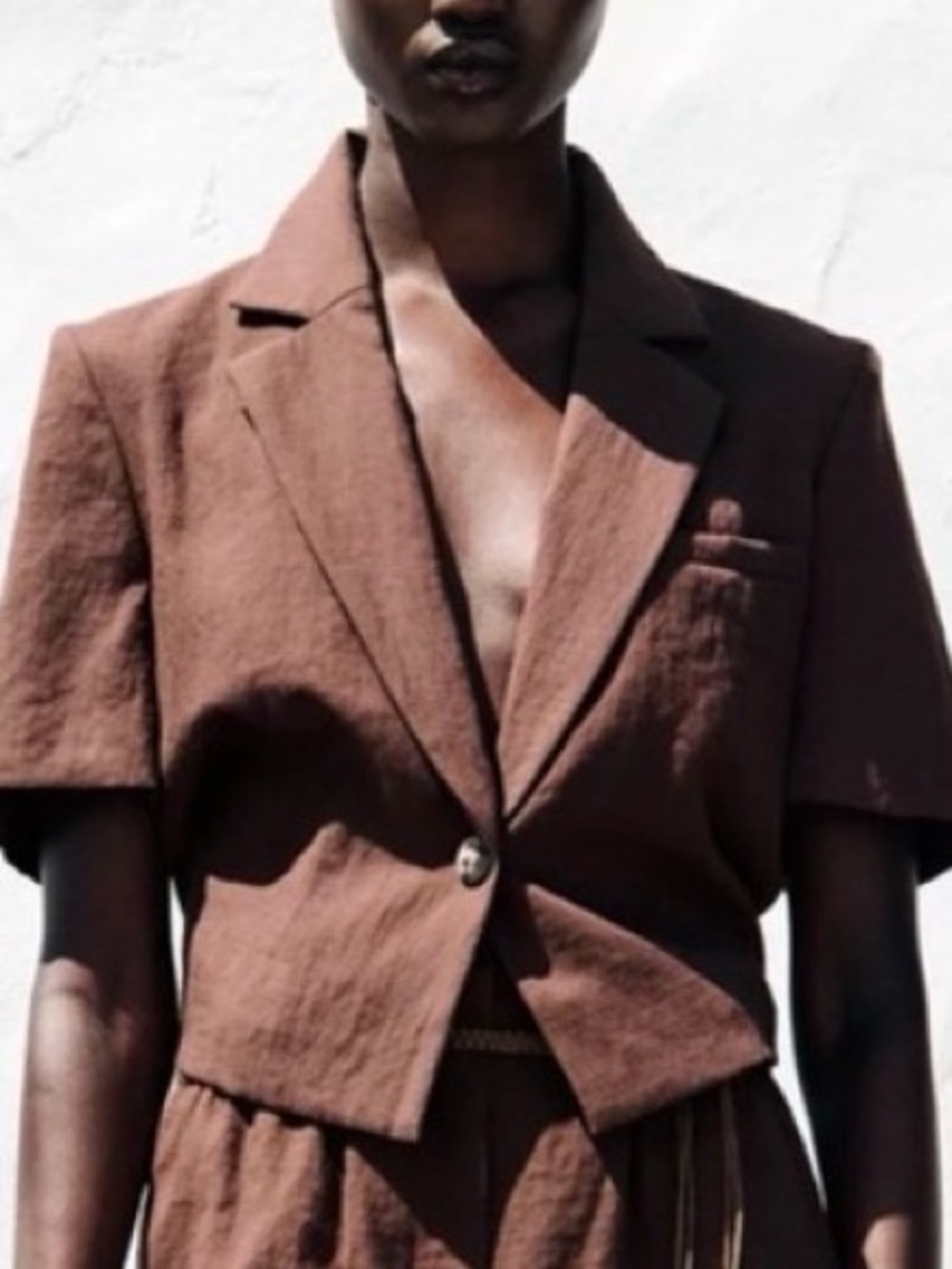 Zara Short-Sleeve Brown Tailored Blazer